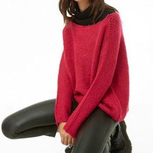 Fuchsia Brushed Knit Off-the-Shoulder Sweater Sz S